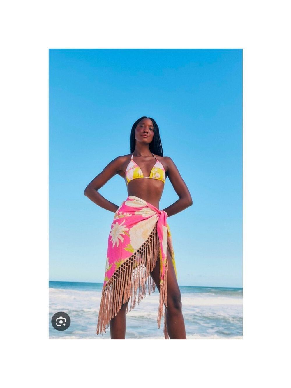 FARM Rio Fringe Wrap Skirt Sarong O/S Pink Yellow Floral Boho Resort
